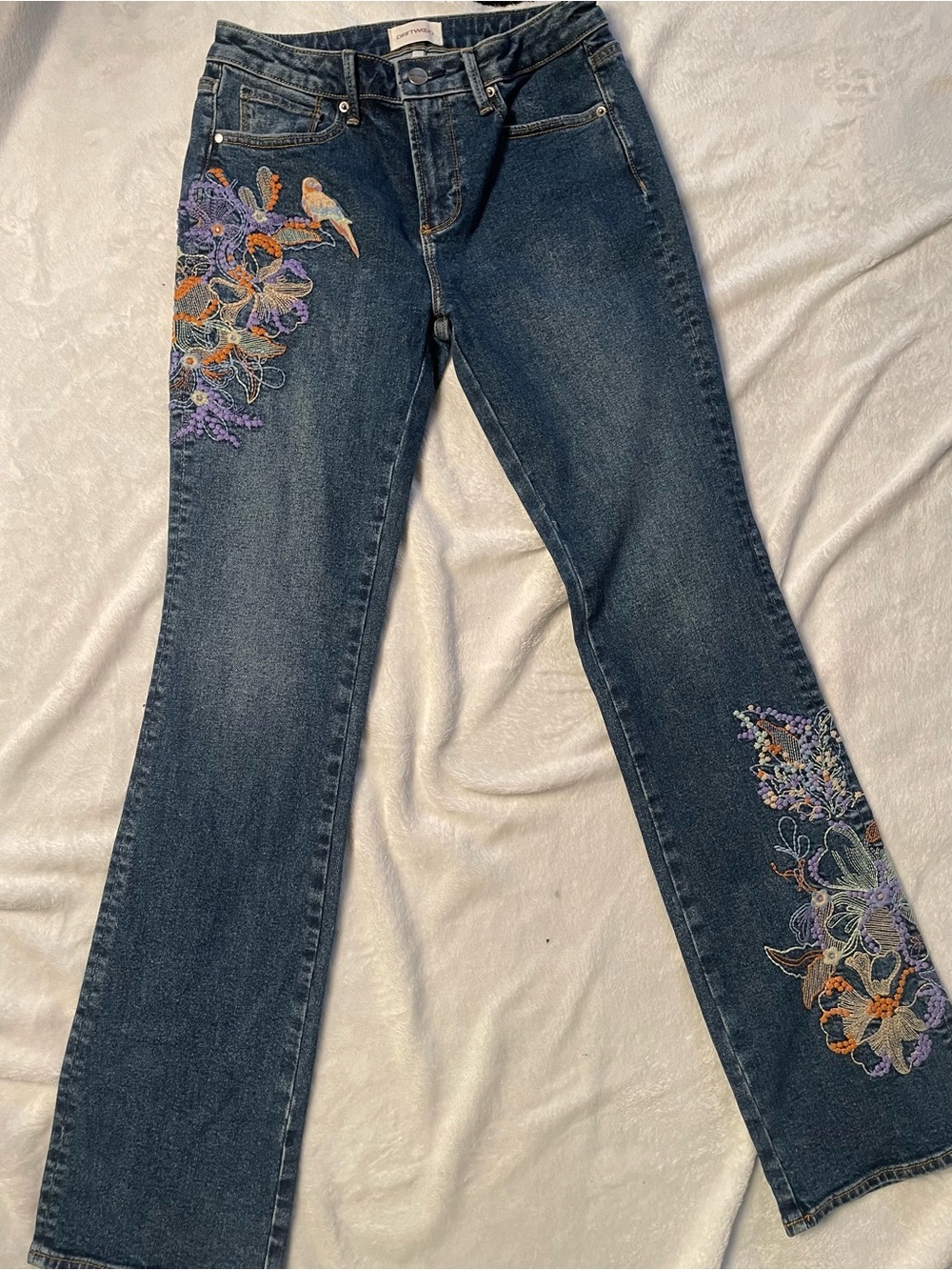 Sundance Driftwood Kelly Embroidered Jean W 26 L 33 Boho Floral Bird Long Inseam